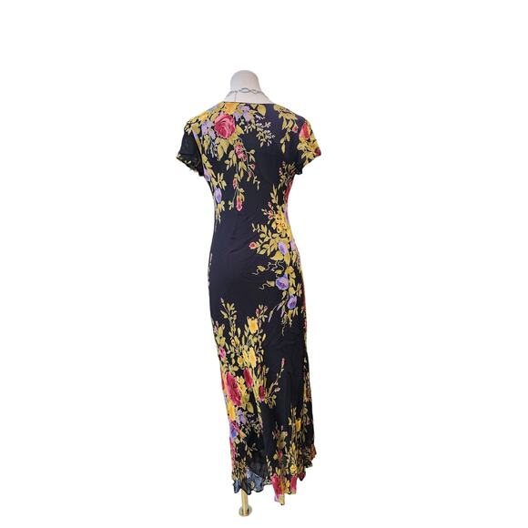 Vtg Black Floral Colorful Beaded Long Maxi Formal Whimsi Goth Mesh Dress Sz M - Picture 4 of 9